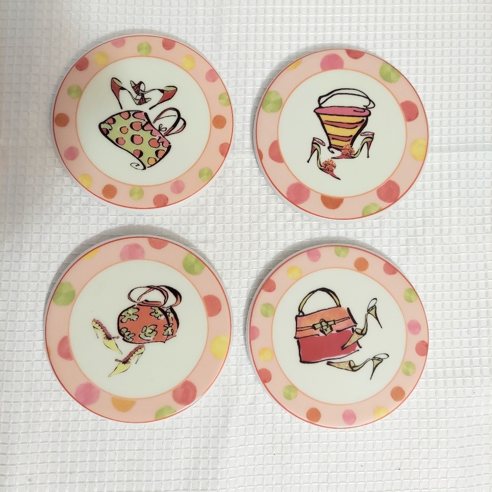 Ceramic Coasters Fashion Purse Heeled Shoes Cork Backing Bar Accents